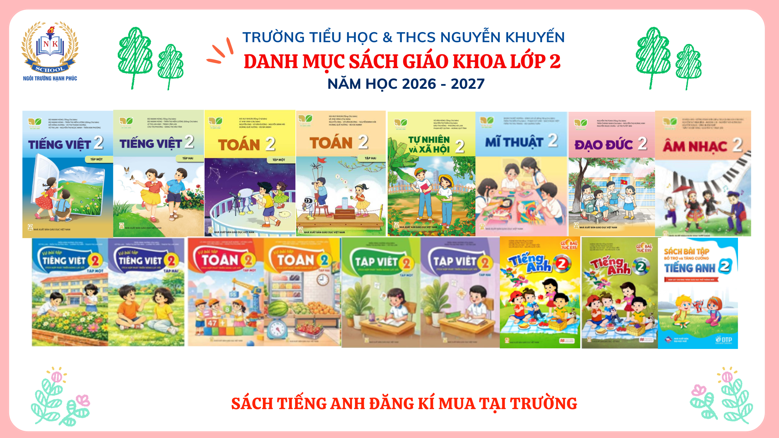 THÔNG BÁO DANH MỤC SÁCH GIÁO KHOA LỚP 2 NĂM HỌC 2026 - 2027